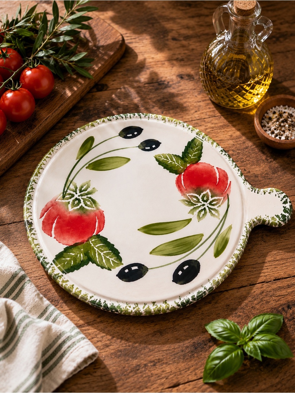 La Tavola Italian Hand Painted Ceramic Tomato Olive Trivet 10.25" NWT